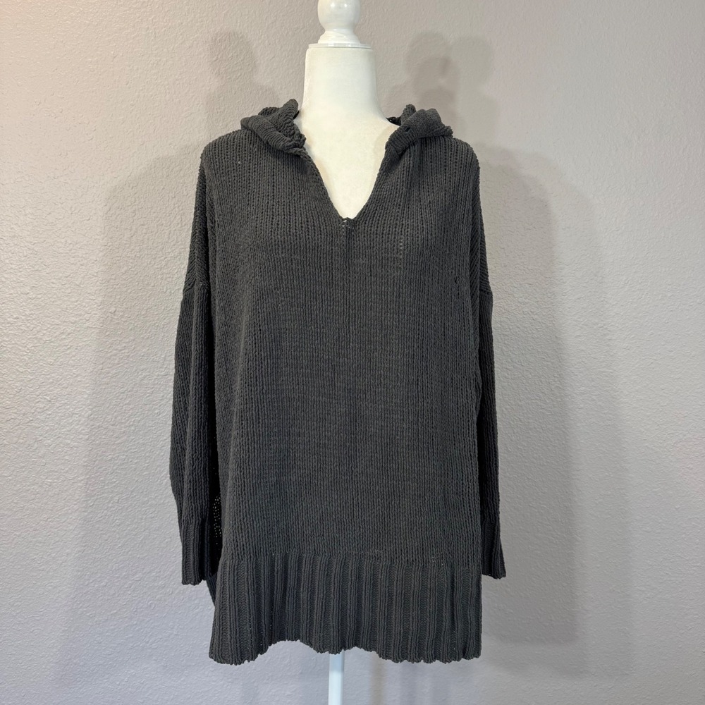 Aerie Women's Size M Charcoal Grey Chenille V-Neck Oversized Knit Sweater Hoodie